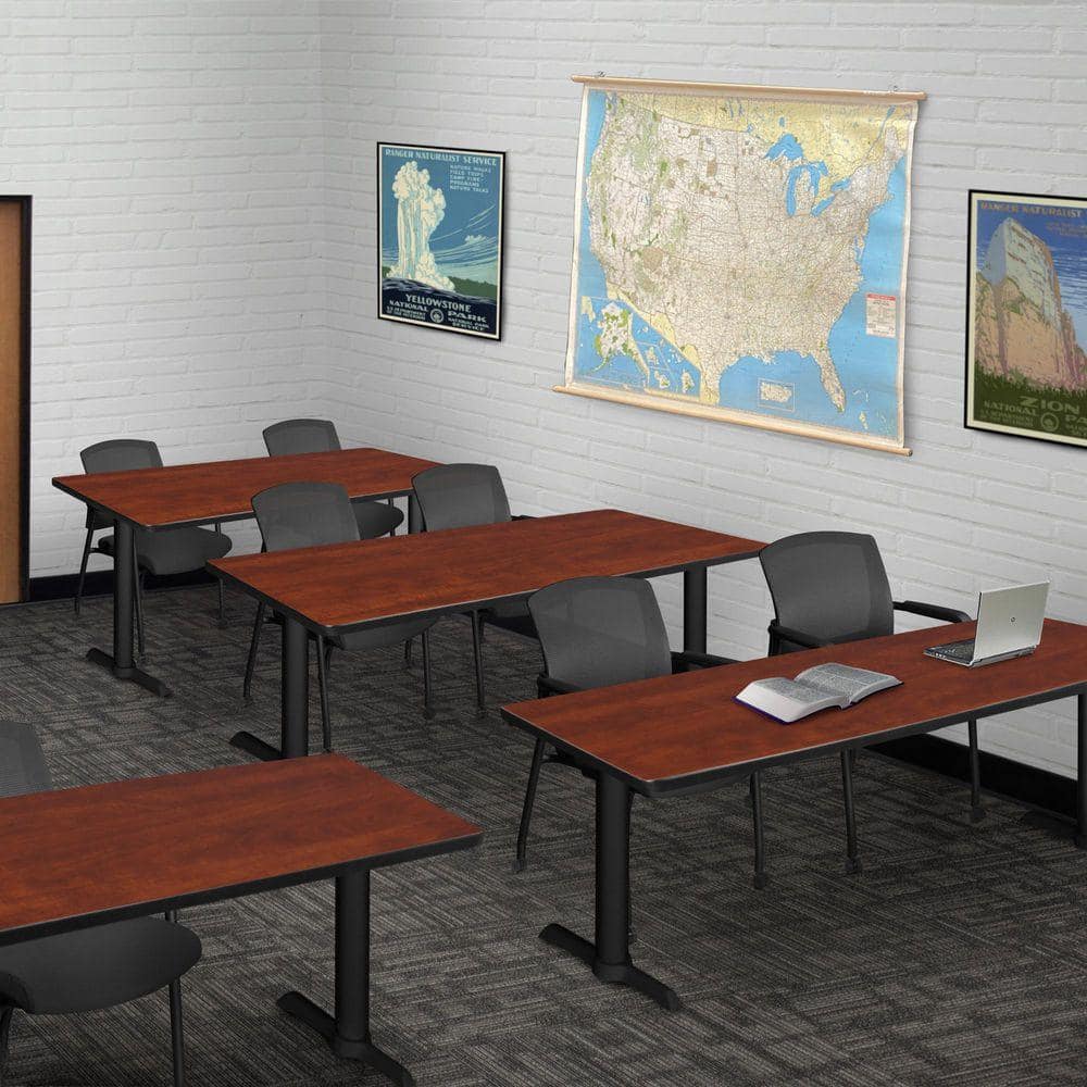 Cain 72 in x 24 in. Cherry T-Base Training Seminar Table Desk and 2 Knight Mesh Chairs
