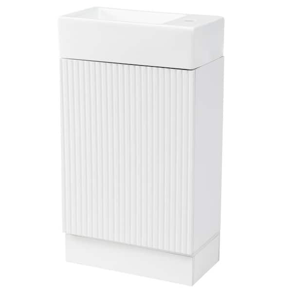 18.6 in. W x 10.6 in. D x 33.2 in. H Freestanding Bath Vanity in White with White Ceramic Top and 2-Tier Shelf
