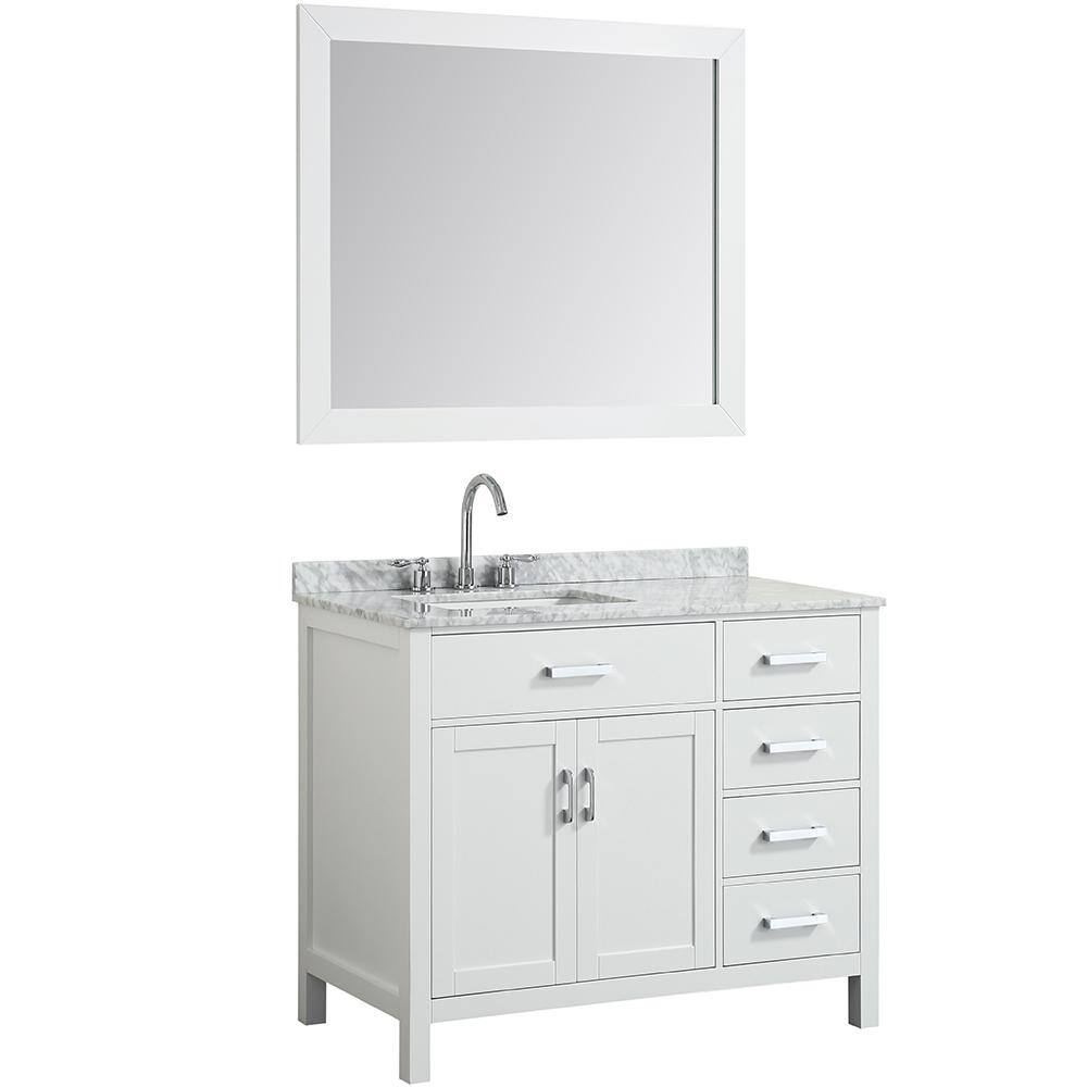 BEAUMONT DECOR Hampton 43 in. Bath Vanity in White with Marble Vanity Top in Carrara White with