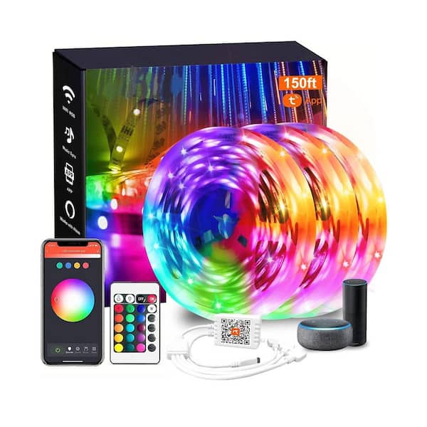 EKIEUDL 150 ft. Smart Plug-in Dimmable Cuttable Color Changing Integrated LED WiFi Strip Light with Alexa and Google Assistant
