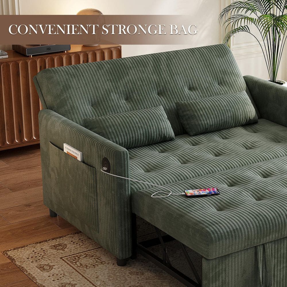 Sleeper Sofa Couch W/Pull Out Bed, 53 in. Modern Velvet Convertible Sleeper Sofa Bed, 2-Seater Seat Sofa Bed, Green price history on PriceWatchPro