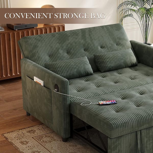 Sleeper Sofa Couch W/Pull Out Bed, 53 in. Modern Velvet Convertible Sleeper Sofa Bed, 2-Seater Seat Sofa Bed, Green