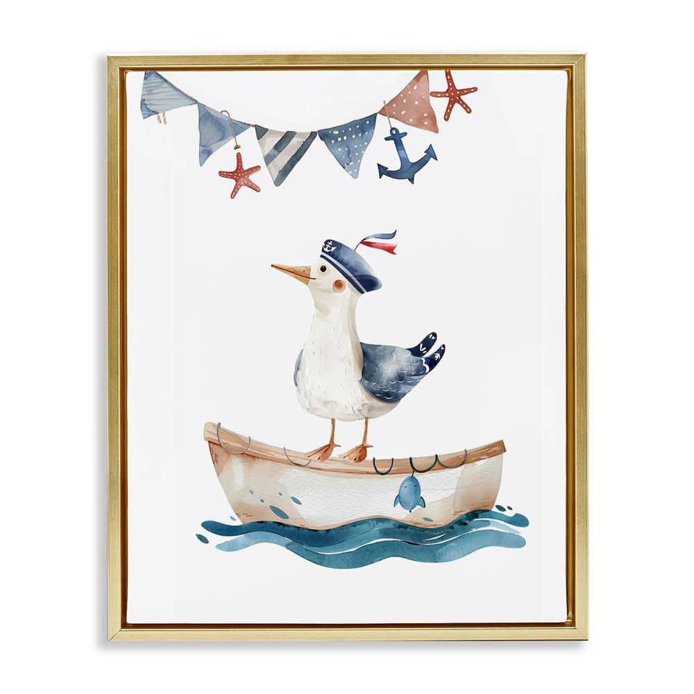 Cute Sailor Seagull by LSR Design Studio Gold Floater Frame Animal Graphic Art Print 21 in. x 17 in. price history on PriceWatchPro