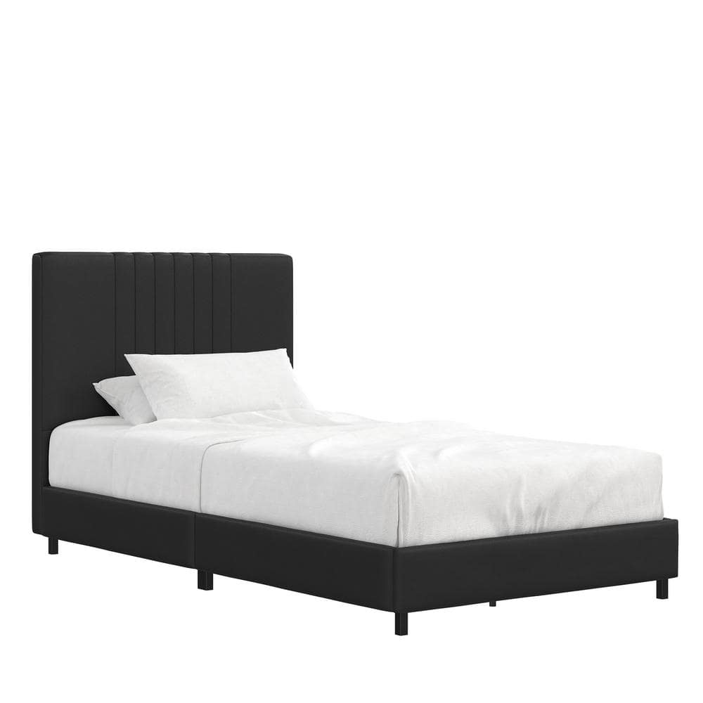 Twin Black Fabric Upholstered Platform Bed Frame with Tufted Headboard main image 1