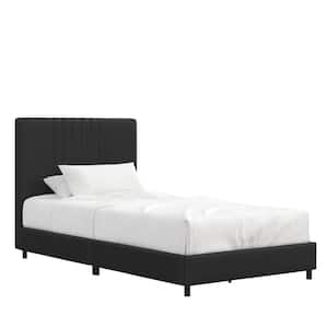 Rio Black Wooden Frame Twin Size Platform Bed with Upholstered Black Faux Leather Headboard