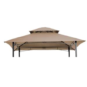 8 ft. x 5 ft. Outdoor Grill Gazebo Canopy Replacement Gazebo Roof Double Tiered Outdoor BBQ Roof Cover, Beige