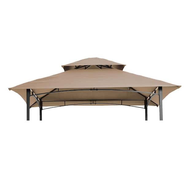 Unbranded 8 ft. x 5 ft. Outdoor Grill Gazebo Canopy Replacement Gazebo Roof Double Tiered Outdoor BBQ Roof Cover, Beige