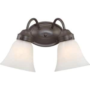 2-Light Indoor Antique Bronze Bath or Vanity Light Wall Mount or Wall Sconce with Alabaster Glass Shades