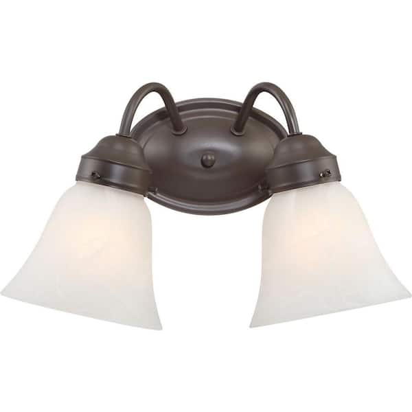 Volume Lighting 2-Light Indoor Antique Bronze Bath or Vanity Light Wall Mount or Wall Sconce with Alabaster Glass Shades