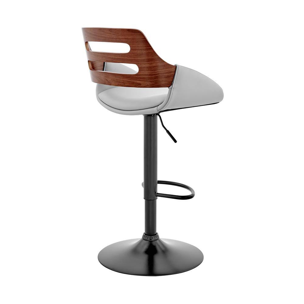 Adjustable Gray Leather and Walnut Wood Swivel Bar Stool