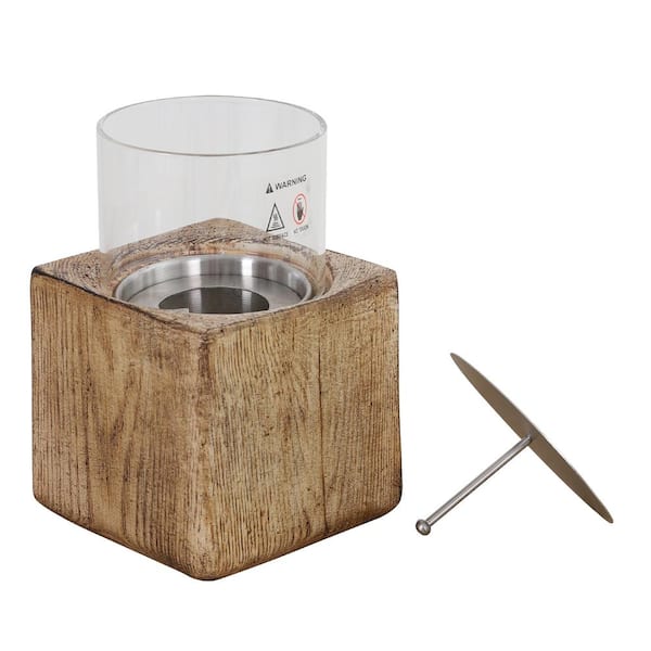 PHI VILLA 4.72 in. W x 7.48 in. H Square TerraFab Wood Grain Tabletop Fire Pit
