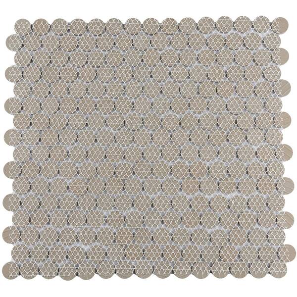 Merola Tile Hudson Penny Round Silk White 12 in. x 12-5/8 in. Porcelain Mosaic Tile (10.7 Sq. ft./Case), Silk White / High Sheen