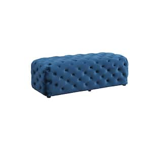 Saoul 53 in. Tufted Velvet Rectangular Ottoman, Blue