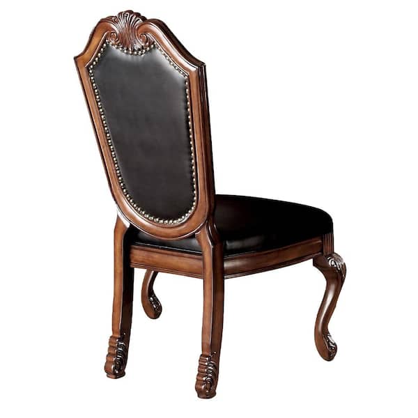 Acme Furniture Chateau De Ville Black PU and Cherry Faux Leather Side Chair Set of 2 with Nailhead Trim