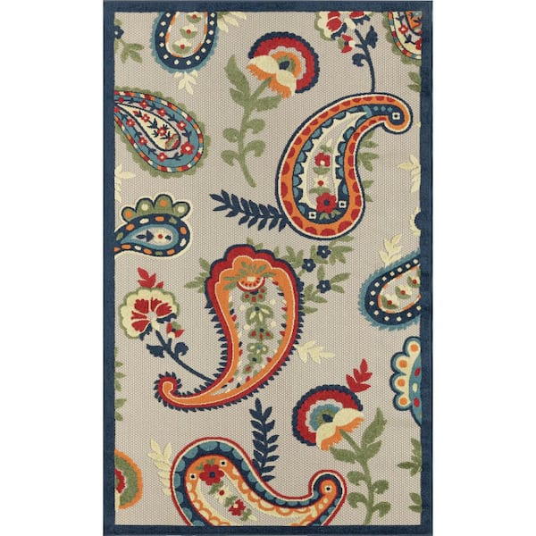 Clyde Floral Multi 3 ft. 6 in. x 5 ft. 6 in. Paisley High-Low Polypropylene Indoor/Outdoor Area Rug