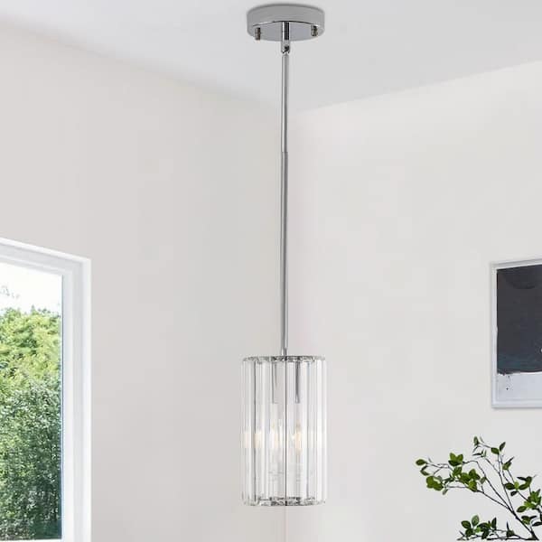 5.16 in. 1-Light Chrome Modern/Farmhouse Pendant Light with Clear Crystal Glass Shade (2 Pack)