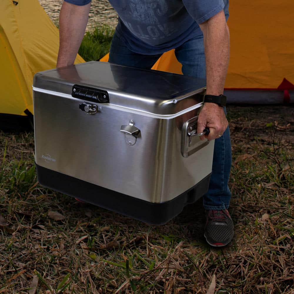 Stainless Steel and Black 51L Ice Chest Cooler with Bottle Opener