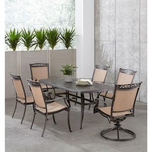 Fontana 7-Piece Aluminum Outdoor Dining Set with 2 Sling Swivel Rockers, 4 Sling Chairs and Cast-Top Table
