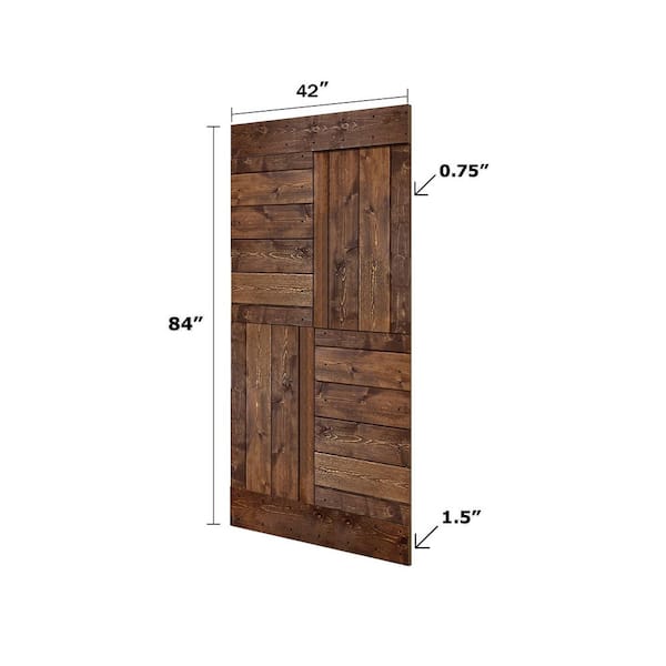 42 in. x 84 in. K-Series Dark Walnut DIY Finished Knotty Pine Wood Sliding Barn Door Slab with Hardware Kit 42 in. x 84 in. K-Series Dark Walnut DIY Finished Knotty Pine Wood Sliding Barn Door Slab with Hardware Kit