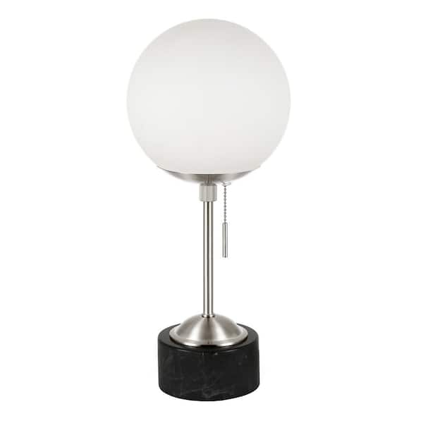 Meyer&Cross Reagan 18 in. Brushed Nickel and Black Marble Table Lamp with Glass Shade