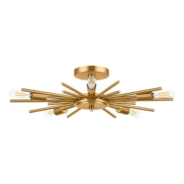 Hampton Bay Brookings 21.63 in. 5-Light Brushed Gold Semi-Flush Mount