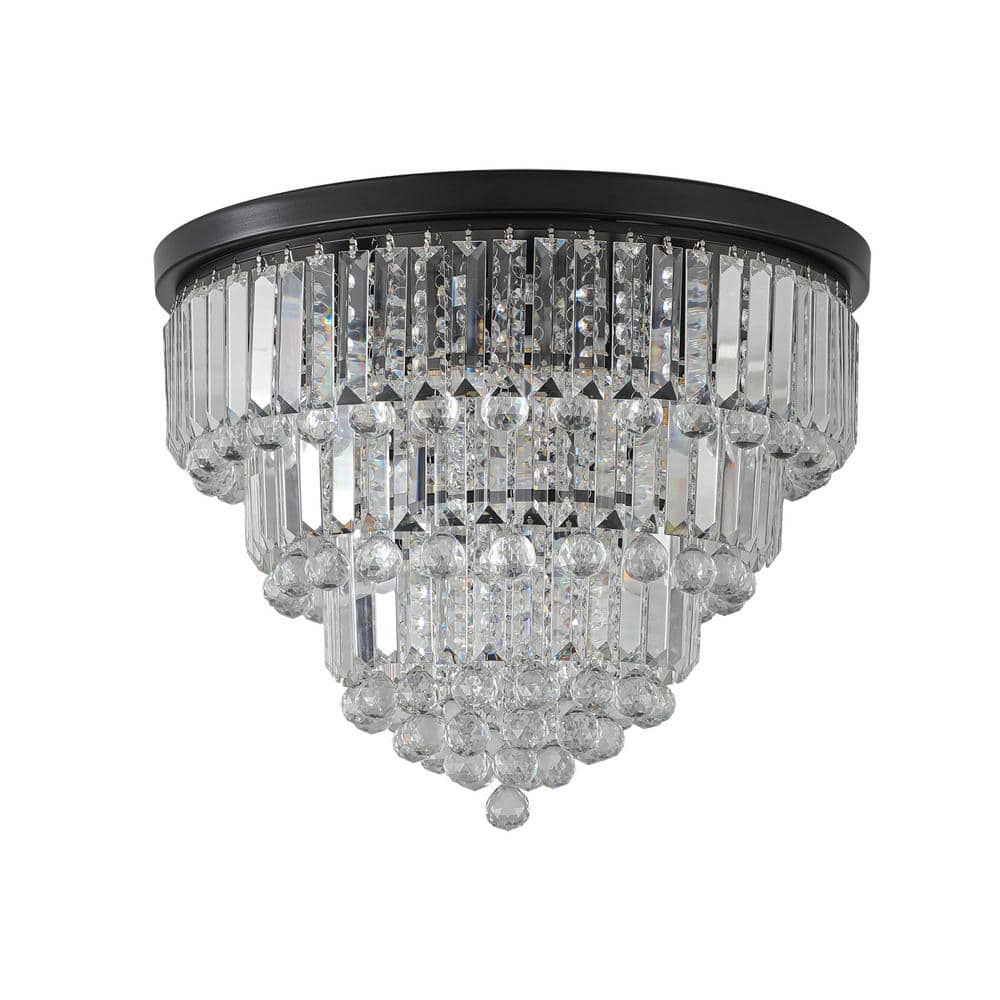 19.7 in. 6-Light Modern Glam Matte Black Round 3-Tier Flush Mount Ceiling L