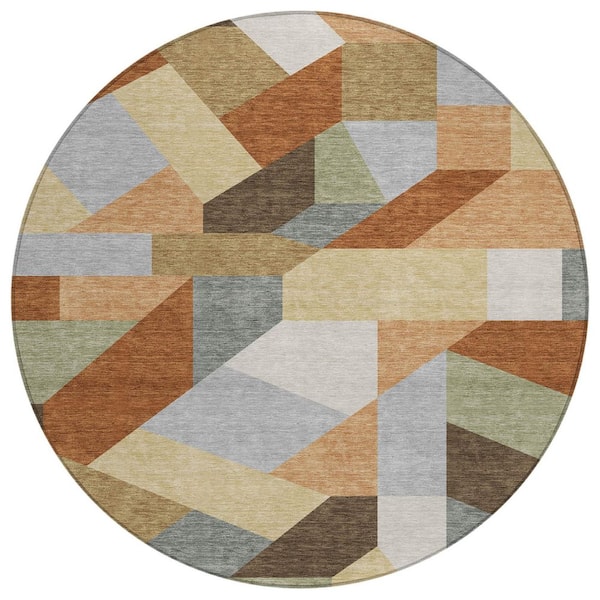 Chantille Machine Washable Indoor/Outdoor Abstract ACN2893 Paprika 8 ft. x 8 ft. Round Rug