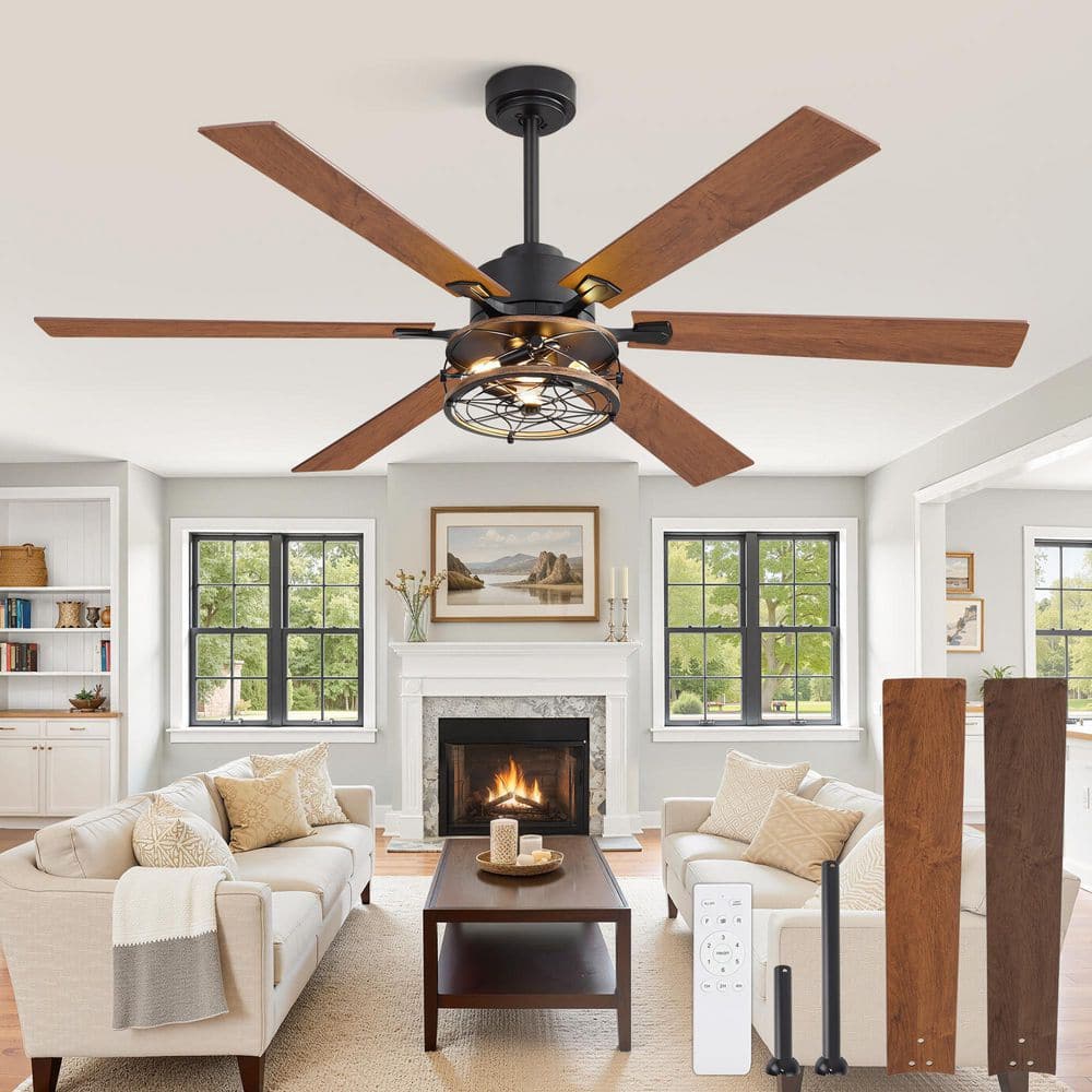 MOKSILED 65 in. Farmhouse Indoor/Outdoor Black Ceiling Fan with