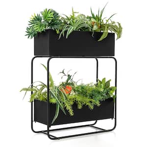 2-Tier Metal Elevated Garden Bed Raised Planter Box Flowers Plant Stand