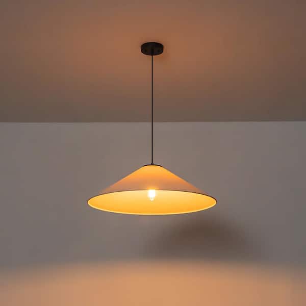 Noto 25.6 in. 1-Light Black Pendant Light with Fabric Cone Shade