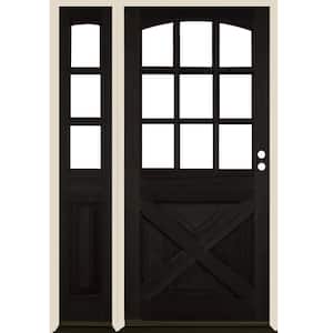50 in. x 80 in. Farmhouse X Panel LH 1/2 Lite Clear Glass Black Stain Douglas Fir Prehung Front Door with LSL