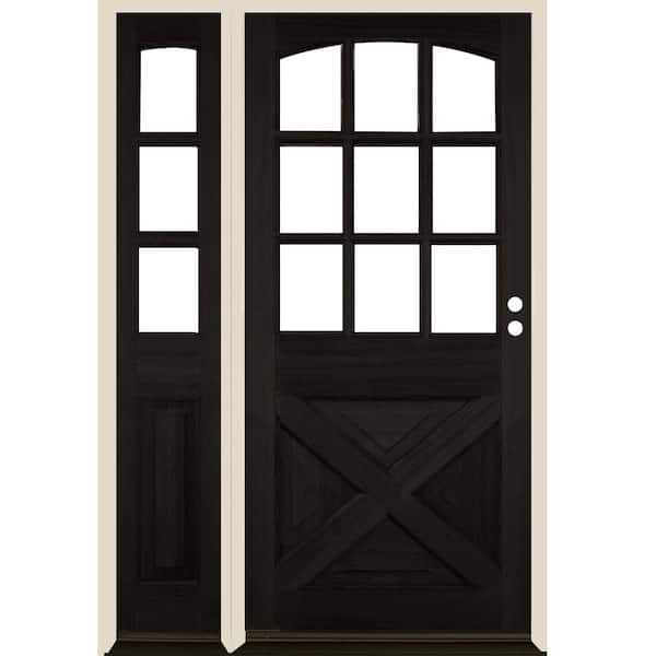 Krosswood Doors 50 in. x 80 in. Farmhouse X Panel LH 1/2 Lite Clear Glass Black Stain Douglas Fir Prehung Front Door with LSL