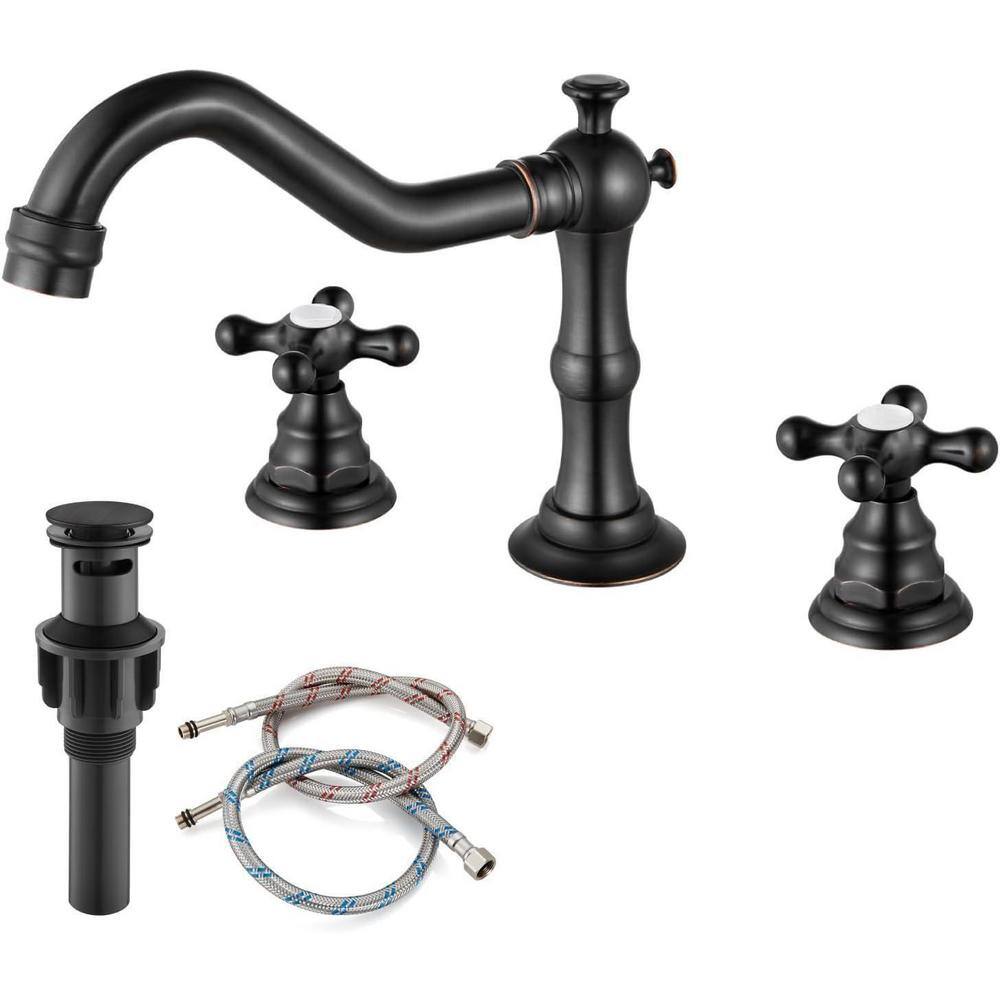 3-Hole 2-Handle Oil-Rubbed Bronze Bathroom Sink Faucet Widespread Double Cr