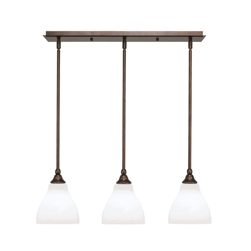 Livingston 100-Watt 3-Light Bronze Shaded Pendant Light with 6.25 in. White