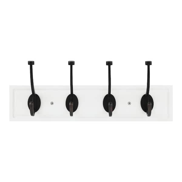 Home Decorators Collection 18 in. White Hook Rack with 4 Oil-Rubbed Bronze Pill Top Hooks