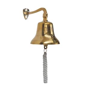 6 in. Gold Brass Metal Bell Decorative Bell with Rope Detailing