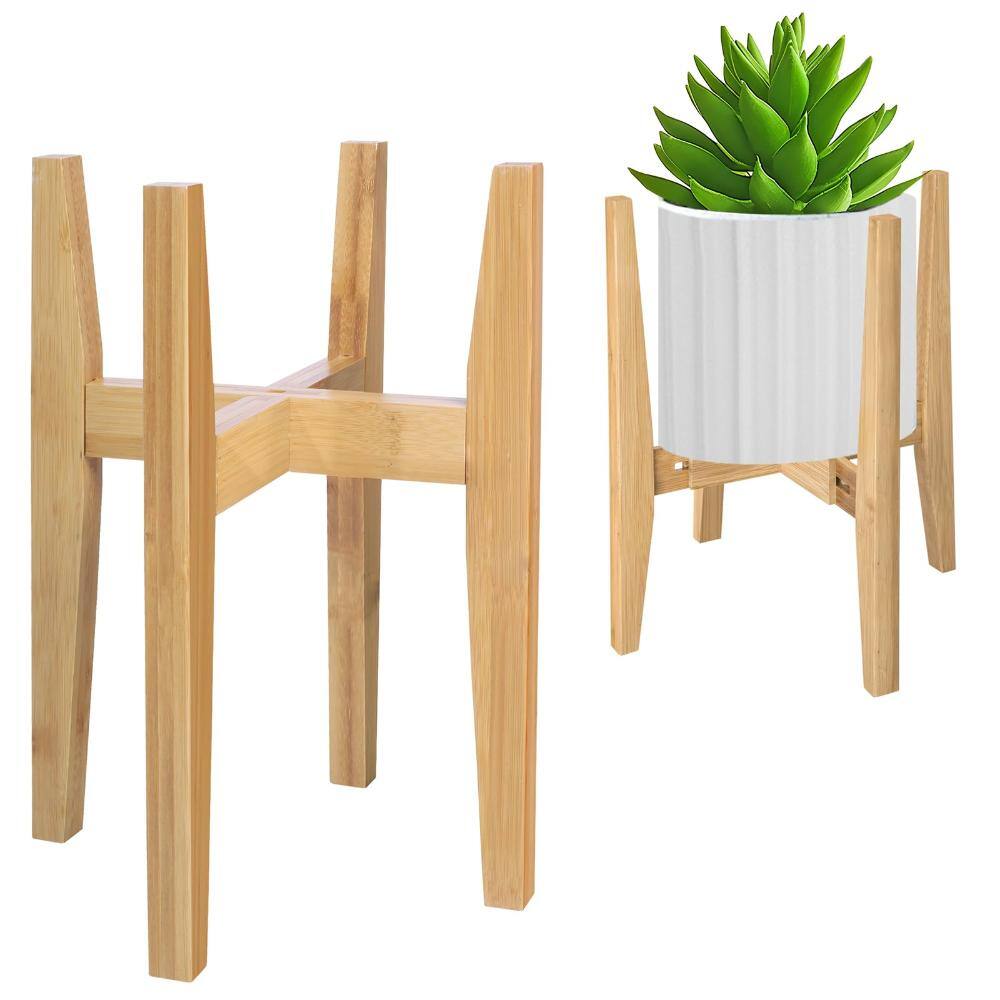 8-12 in. Adjustable Bamboo Plant Stand Mid-Century Style Natural 1