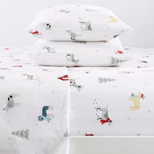 4-Piece White 100% Turkish Cotton Flannel King Winter Sheet Set