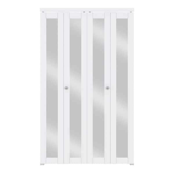 ARK DESIGN 48 in. x 80 in. 1-Lite Mirrored Glass and Solid Core White Finished MDF Interior Closet Bi-fold Door with Hardware