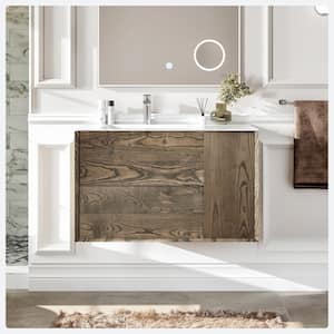 Ciocco 35 in. W Solid Wood Bath Vanity in Walnut with White Solid Surface Top with White Sink
