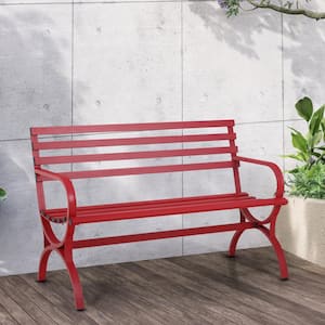 48 in. Slatted Red Metal Outdoor Bench