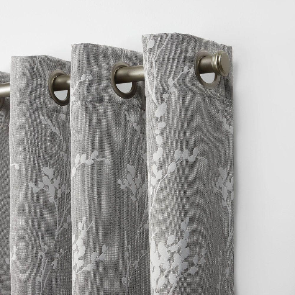 Ash Gray Floral Blackout Thermal Curtain Panel Pair