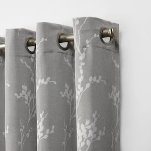 Turion Ash Grey Floral Woven Room Darkening Grommet Top Curtain, 52 in. W x 84 in. L (Set of 2)