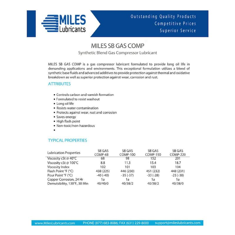 Miles Sb Gas Comp 150-Synthetic Blend Gas Air Compressor Fluid 5 gal./Pail