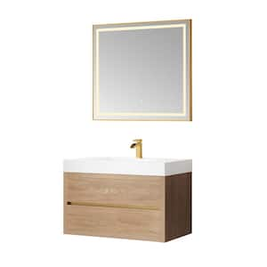 Palencia 36 in. W x 20 in. D x 24 in. H Single Sink Bath Vanity in N.American Oak W/White Composite Stone Top and Mirror