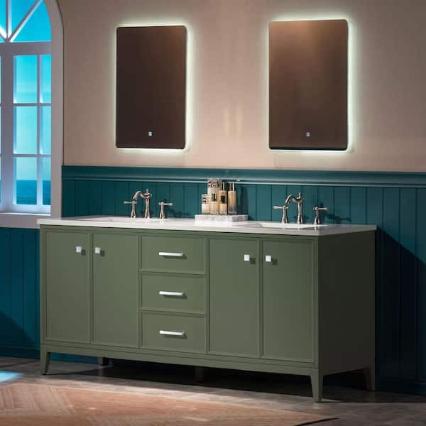 73 in. W x 22 in. D Double Ceramic Sink Freestanding Bath Vanity in Green with Carrara White Engineered Stone Vanity Top