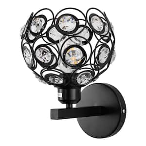 6.7 in. 1-Light Black Wall Sconce, with Crystal Dome Shade for Living Room Foyer