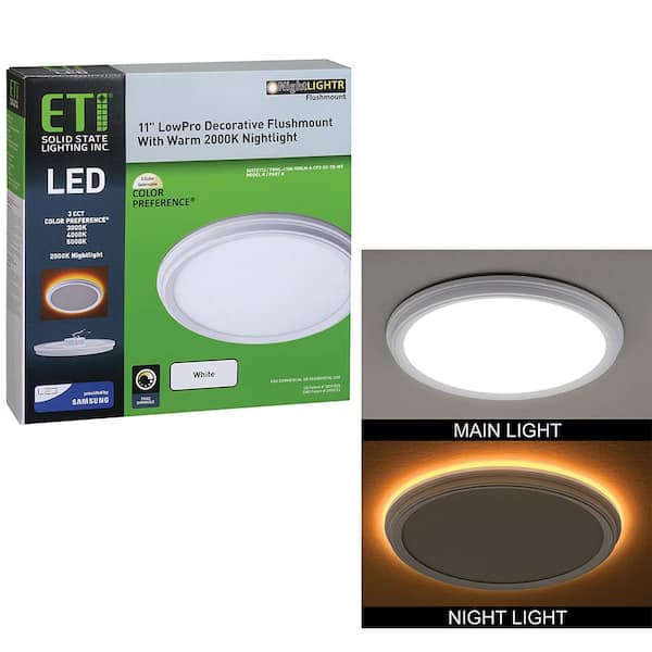 ETI LIGHTING 11 in. White Low Profile LED Flush Mount Ceiling Light with Night Light Feature 900LM 14W Adjustable CCT Dimmable