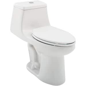 1-piece 1.1 GPF/1.6 GPF High Efficiency Dual Flush Elongated Toilet in White Slow-Close, Seat Included