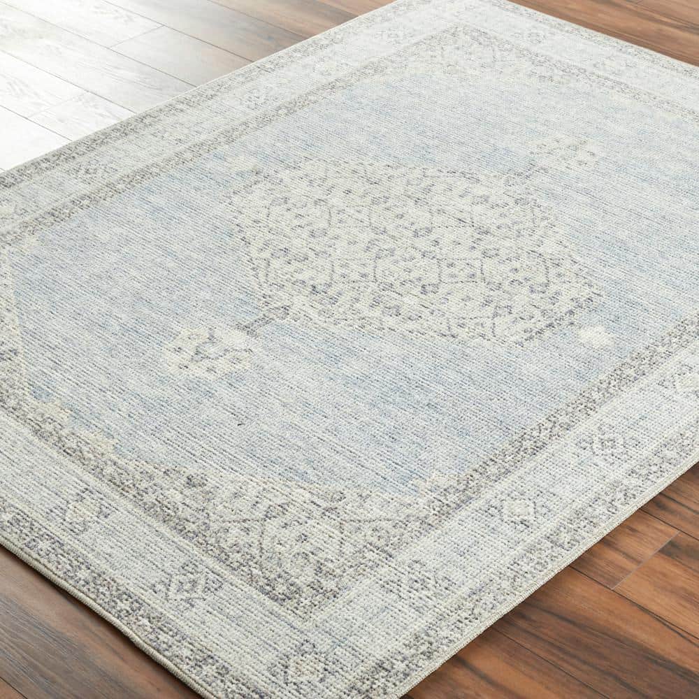 Coastal Charm Dusty Blue Medallion Synthetic Area Rug, 3'11" x 5'7"